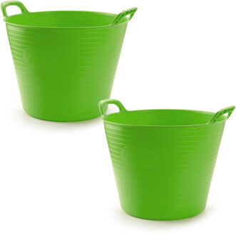 Flexibele emmer/kuip - 2x stuks - groen - 42 liter - ECO kunststof - rond - 38 x 45 cm