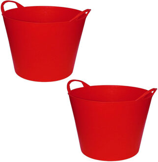 Flexibele emmer/kuip - 2x stuks - rood - 42 liter - Opbergmand - Wasmand - 45 x 33 cm