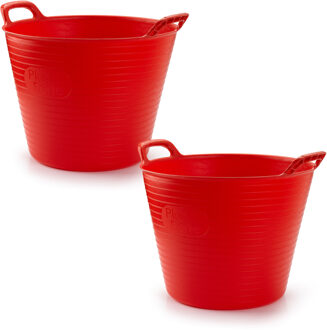 Flexibele emmer/kuip - 2x stuks - rood - 42L - kunststof - rond - 38 x 45 cm