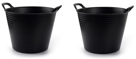 Flexibele emmer/kuip - 2x - zwart - kunststof - rond - 42 liter - 49 x 45 x 38 cm - wasmand