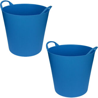 Flexibele emmer/wasmand/kuip - 2x - blauw - 20 liter - Opbergmanden - Wasmanden