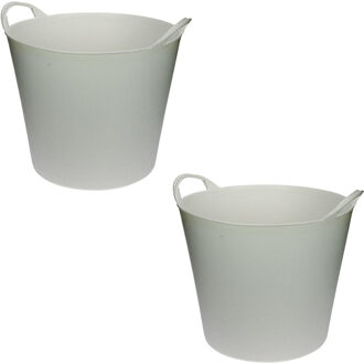 Flexibele emmer/wasmand/kuip - 2x stuks - wit - 20 liter - Opbergmanden - Wasmanden
