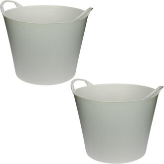 Flexibele emmer/wasmand/kuip - 2x - wit - 42 liter - Opbergmanden - Wasmanden
