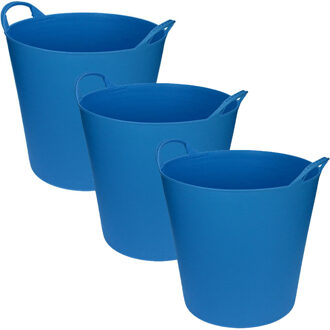 Flexibele emmer/wasmand/kuip - 3x - blauw - 20 liter - Opbergmanden - Wasmanden