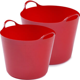 Flexibele emmers - 2x stuks - 14 liter en 26 liter - rood - Wasmanden