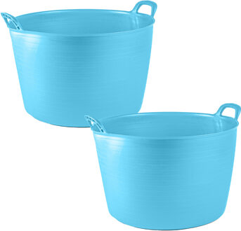 Flexibele kuip of emmer - 2x - blauw - 75 liter - stevig kunststof - 58 x 55 cm - Extra groot
