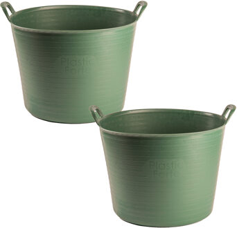 Flexibele kuip of emmer - 2x - groen - 42 liter - stevig kunststof - 45 x 38 cm
