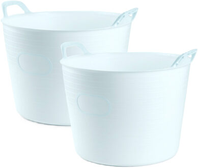 Flexibele kuip of emmer - 2x - ijsblauw - 42 liter - stevig kunststof - 45 x 38 cm