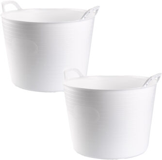 Flexibele kuip of emmer - 2x - wit - 42 liter - stevig kunststof - 45 x 38 cm