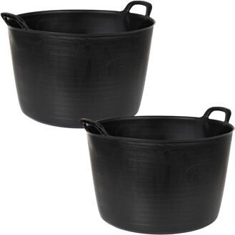 Flexibele kuip of emmer - 2x - zwart - 75 liter - stevig kunststof - 58 x 55 cm - Extra groot