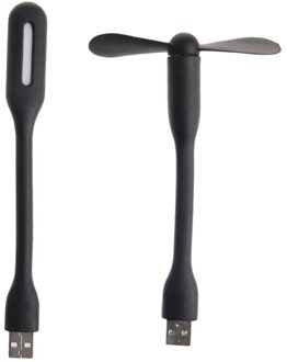 Flexibele Usb Ventilator Usb Led Licht Lamp Voor Macbook Laptop Notebook Pc Power Bank 4N2502-zwart