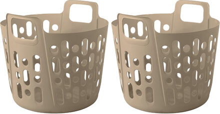 Flexibele wasmand - 2x - beige - 35 liter - kunststof - 39 x 41 x 36 cm