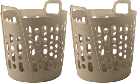 Flexibele wasmand - 2x - beige - 45 liter - kunststof - 41 x 44 x 48 cm