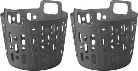 Flexibele wasmand - 2x - grijs - 35 liter - kunststof - 39 x 41 x 36 cm