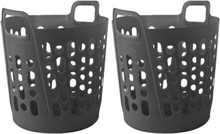 Flexibele wasmand - 2x - grijs - 45 liter - kunststof - 41 x 44 x 48 cm
