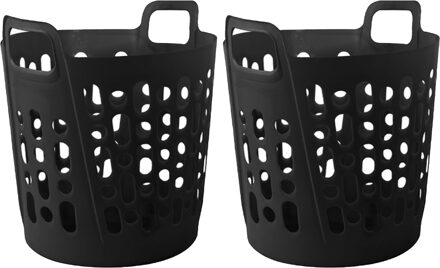 Flexibele wasmand - 2x - zwart - 45 liter - kunststof - 41 x 44 x 48 cm
