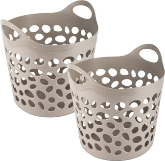 Flexibele wasmand/opbergmand - 2x - rond - beige - 62 liter - D40 x H39 cm