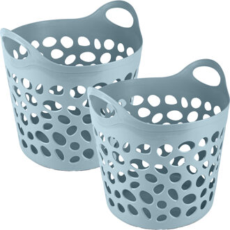 Flexibele wasmand/opbergmand - 2x - rond - blauw - 30 liter - D40 x H39 cm