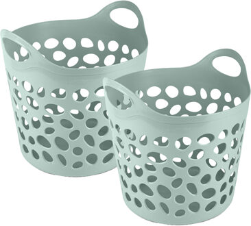 Flexibele wasmand/opbergmand - 2x - rond - groen - 62 liter - D40 x H39 cm
