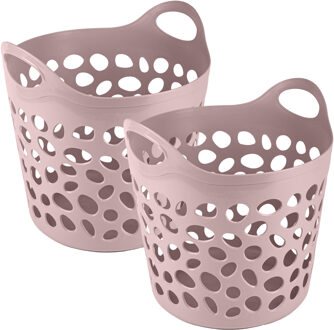 Flexibele wasmand/opbergmand - 2x - rond - roze - 62 liter - D40 x H39 cm