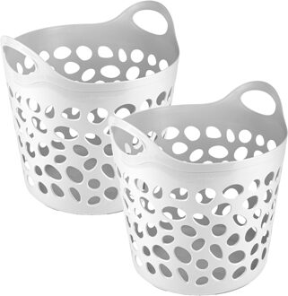 Flexibele wasmand/opbergmand - 2x - rond - wit - 30 liter - D40 x H39 cm