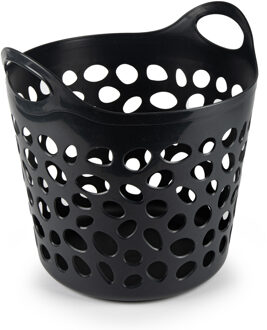 Flexibele wasmand/opbergmand - rond - zwart - 35 liter - D40 x H39 cm