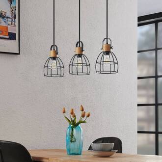 Flintos hanglamp, 3-lamps, hout licht zwart, licht hout