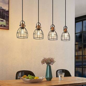 Flintos hanglamp, 4-lamps, hout licht zwart, licht hout