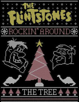 Flintstones Rockin Around The Tree Men's Christmas T-Shirt - Black - 3XL Zwart