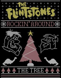 Flintstones Rockin Around The Tree Men's Christmas T-Shirt - Black - 4XL Zwart