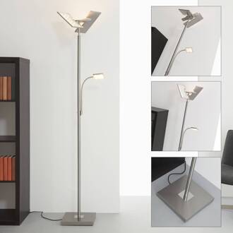 FLOOR Vloerlamp Staande lamp - Dimbaar - Met flexibele leeslamp - Mat Nikkel