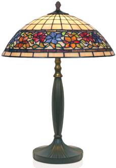 Flora tafellamp in Tiffany stijl, open aan de onderkant, 62cm bruin, crème, kleurrijk