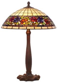 Flora tafellamp in Tiffany stijl, open aan de onderkant, 64cm bruin, crème, kleurrijk