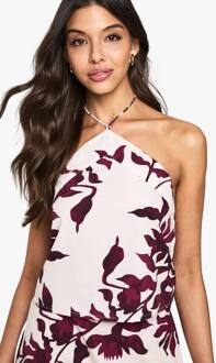 Floraal Basic Halterneck Geweven Crop Top, Purple - 34