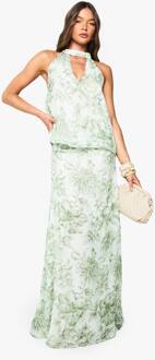 Floral Chiffon Maxi Rok, Sage - 40