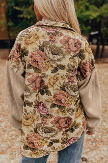 Floral Print Brei Jas Bruin