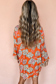 Floral Print Mini-jurk Relaxed Fit Oranje