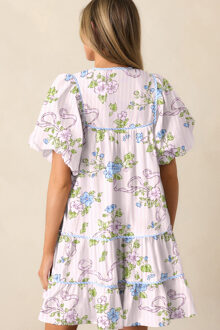 Florale Mini-jurk met Gelaagde Rok Wit