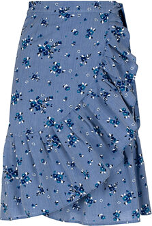 Florale wikkelrok met ruches Indigoblauw - L