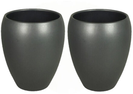 Floran 2x stuks bloemen vaas/vazen bloempot antraciet van keramiek D20 x H23.5 cm