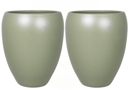 Floran 2x stuks bloemen vaas/vazen bloempot army groen van keramiek D16 x H19 cm