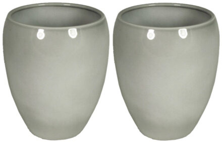 Floran 2x stuks bloemen vaas/vazen bloempot grijs van keramiek D20 x H23.5 cm
