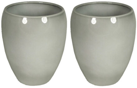 Floran 2x stuks bloemen vaas/vazen bloempot grijs van keramiek D25 x H28 cm