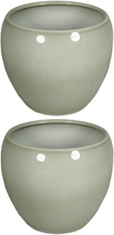 Floran 2x stuks bloempot misty grijs keramiek voor kamerplant H27.5 x D31 cm