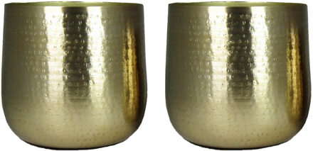 Floran 2x Stuks Bloempot/plantenpot Larisa van metaal goud D18 x H17 cm