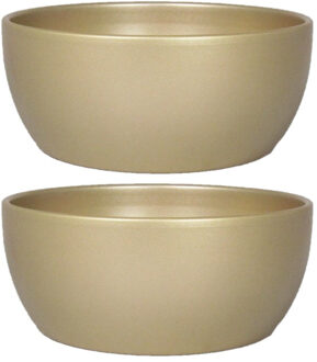 Floran 2x stuks bloempot/plantenpot schaal van keramiek in het parelgoud D18.5 en H8.5 cm