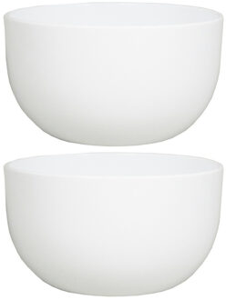 Floran 2x stuks bloempot schaal glanzend wit keramiek voor kamerplant H14 x D26 cm