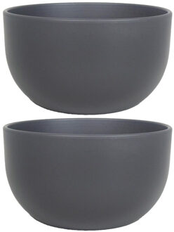 Floran 2x stuks bloempot schaal mat antraciet grijs keramiek voor kamerplant H14 x D26 cm