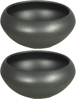 Floran 2x stuks bloempot schaal mat antraciet keramiek voor kamerplant H13 x D30 cm