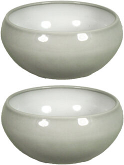 Floran 2x stuks bloempot schaal misty grijs keramiek voor kamerplant H12 x D26 cm